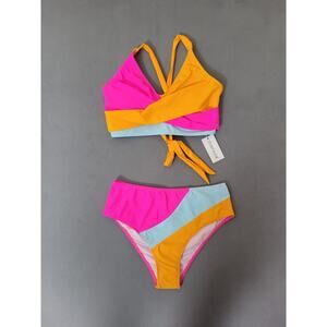 Rosvigor Womens Two-Piece Bikini Set Tummy Control V-Neck Swimsuit Medium